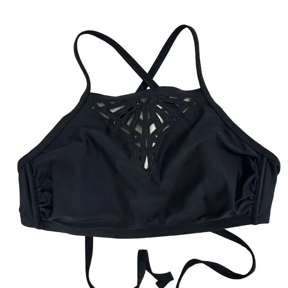 Xhilaration Caged Padded Bralette Bikini Top Black Size D/DD